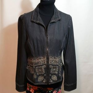 BANDOLINO Full-zip Embroidered Black Jean Jacket Size 14